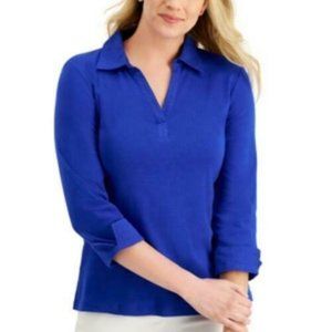 Karen Scott Petite 3/4-Sleeve Clip-Dot-Trimmed Top, Size PL, #567H